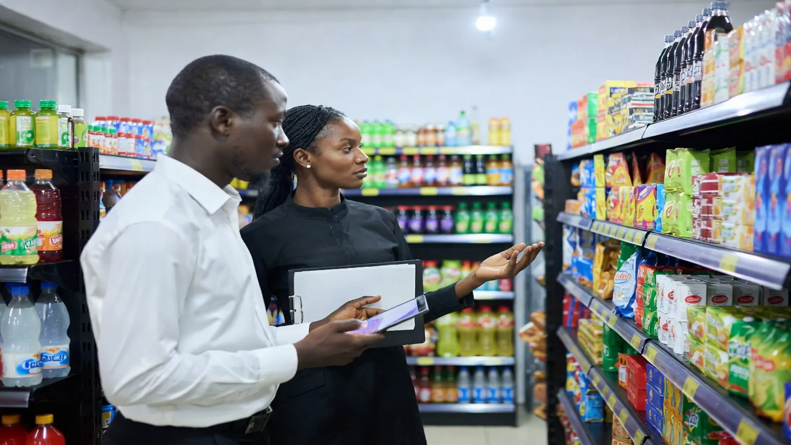 Store manager reviewing supplier performance in Nigeria – DALA